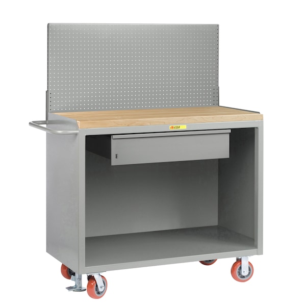 Mobile Bench Cabinets, 36"W, HD Drawer, 1-3/4" Butcher Block, Pegboard